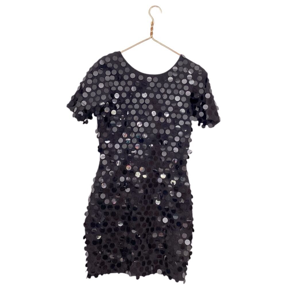 VTG 90s Andrea Jovine Black Sequins Short Body Con Evening Dress Size S